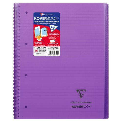 Koverbook reliure intégrale enveloppante PP transparent Violet 22,5x29,7cm 160p ligné + marge perfo 4 trous thumbnail image 1