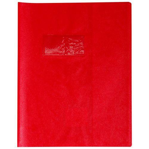 Protège-cahier grain cuir 20/100ème 17x22 rouge + porte étiquette thumbnail image 1