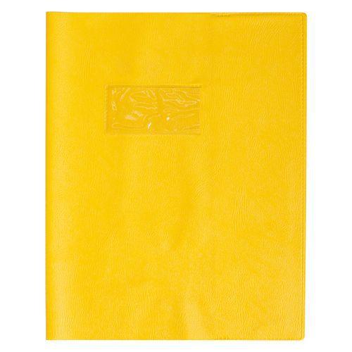 Protège-cahier grain cuir 20/100ème 17x22 jaune + porte étiquette thumbnail image 1