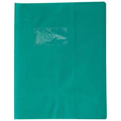 Protège-cahier grain cuir 20/100ème 17x22 vert + porte étiquette thumbnail image 1