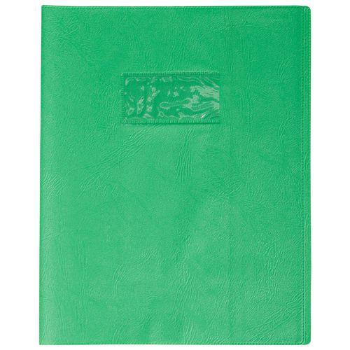 Protège-cahier grain cuir 20/100ème 17x22 vert clair + porte étiquette thumbnail image 1