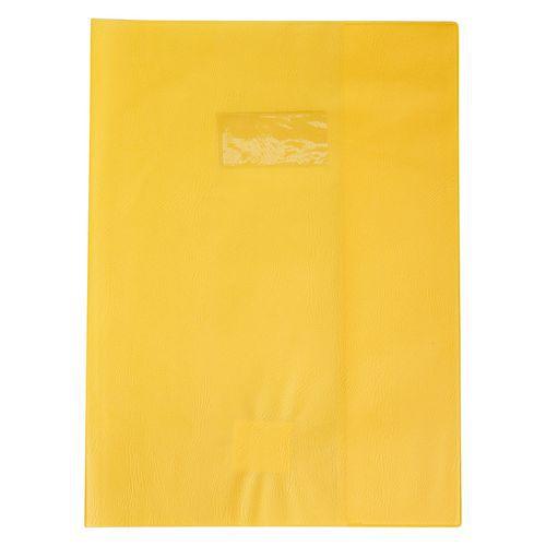 Protège-cahier grain cuir 20/100ème 24x32 jaune + porte étiquette thumbnail image 1