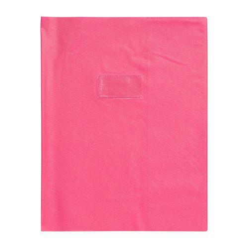 Protège-cahier grain cuir 20/100ème 24x32 rose + porte étiquette thumbnail image 1