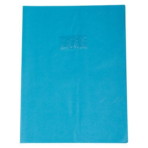Protège-cahier grain cuir 20/100ème 24x32 bleu clair + porte étiquette thumbnail image 1