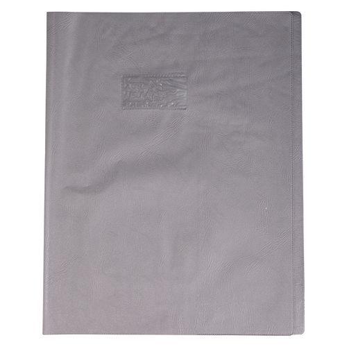 Protège-cahier grain cuir 20/100ème 24x32 gris + porte étiquette thumbnail image 1
