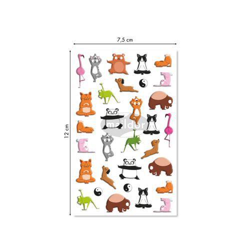 Illustration de : Etui 25 stickers 3d cooky 1 planche animaux yoga - Maildor