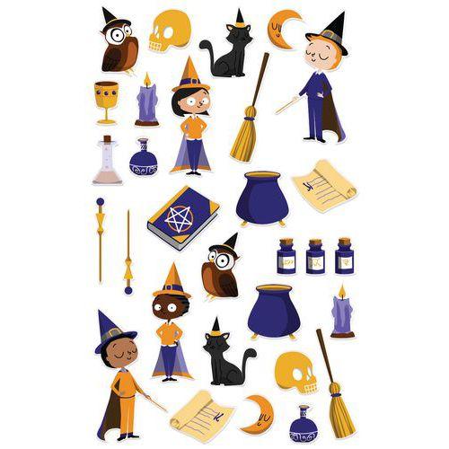 Illustration de : Etui 30 stickers 3d cooky 1 planche sorciers - Maildor