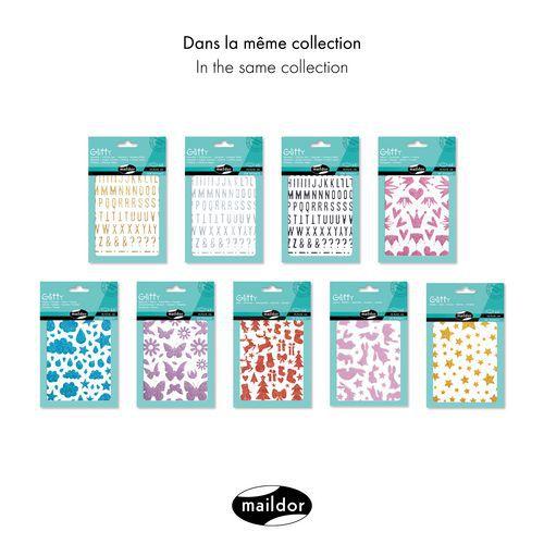 Illustration de : Etui 66 gommettes glitty papillons / fleurs, violet - Maildor