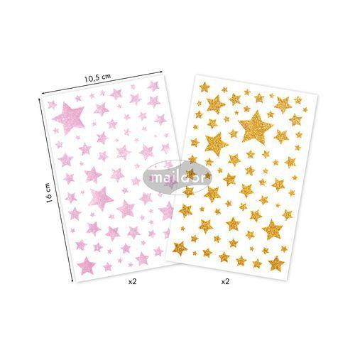 Illustration de : Etui 151 gommettes glitty étoiles, rose pâle et or - Maildor