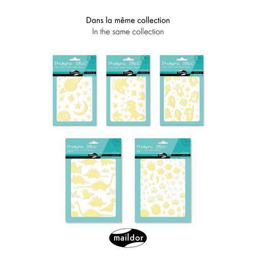 Illustration de : Etui 38 gommettes phospho' stick dinosaures - Maildor