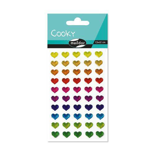 Illustration de : Etui 50 stickers 3d cooky 1 planche coeurs multicolores - Maildor