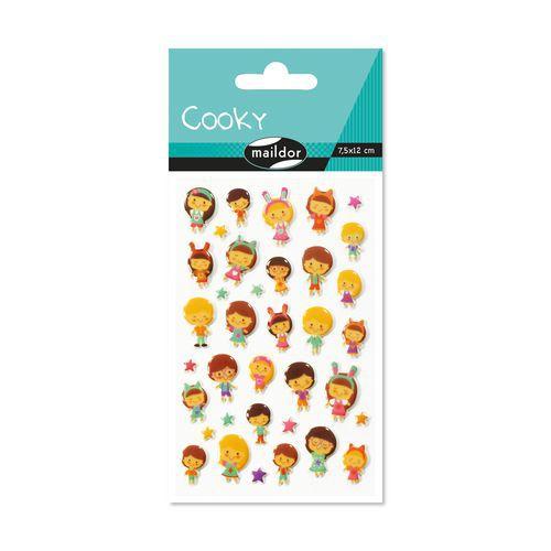 Illustration de : Etui 36 stickers 3d cooky 1 planche kawaï poupées - Maildor