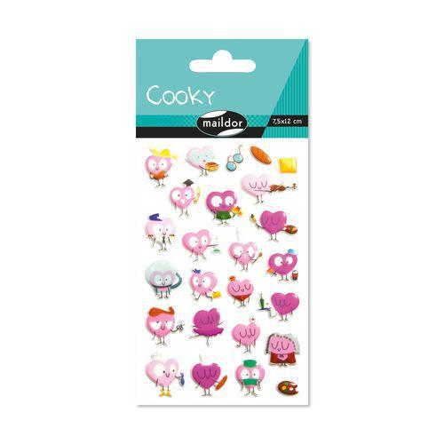 Illustration de : Etui 25 stickers 3d cooky 1 planche coeur métiers - Maildor