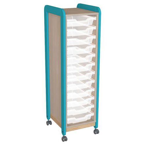 Meuble sur roulettes 1 colonne 12 casiers Lili hauteur 137 cm coloris turquoise thumbnail image 1
