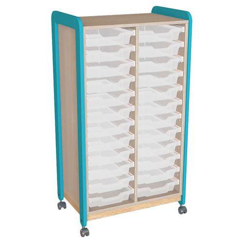 Meuble sur roulettes 2 colonnes 24 casiers Lili hauteur 137 cm coloris turquoise thumbnail image 1