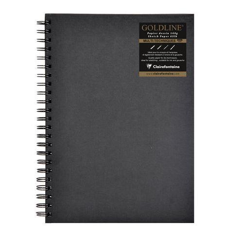 Illustration de : Carnet Spiralé Goldline 140g papier noir - Clairefontaine