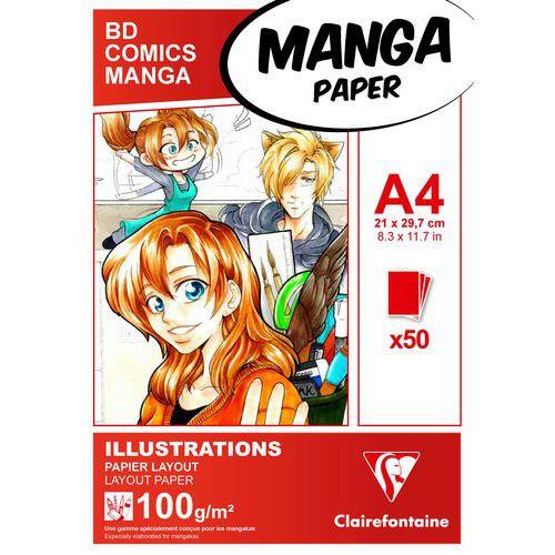 Illustration de : Bloc Manga Illustrations 100g - Clairefontaine