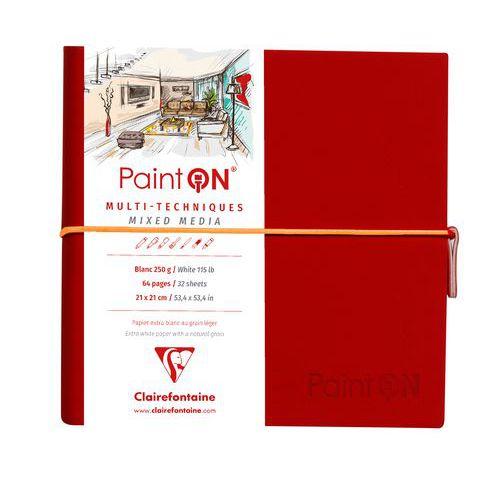 Carnet Paint'ON cousu double PU à élastique 19x19cm 64p 250g blanc thumbnail image 1