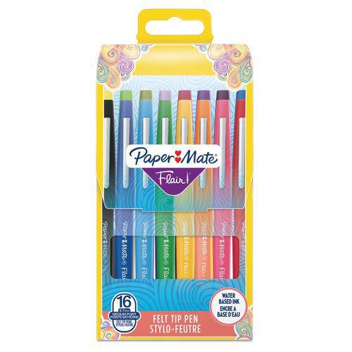 Pochette de 16 Paper Mate Flair FUN Feutres de Coloriage, pointe moyenne 1 mm, assortiment de couleurs thumbnail image 1