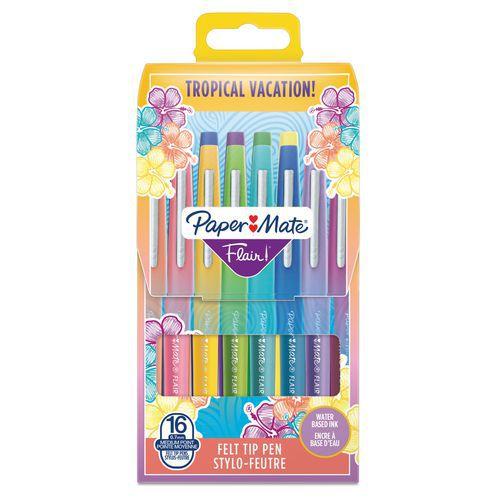 Pochette de 16 Paper Mate Flair Feutres de Coloriage, pointe moyenne 1 mm Couleurs tropicales et assorties thumbnail image 1