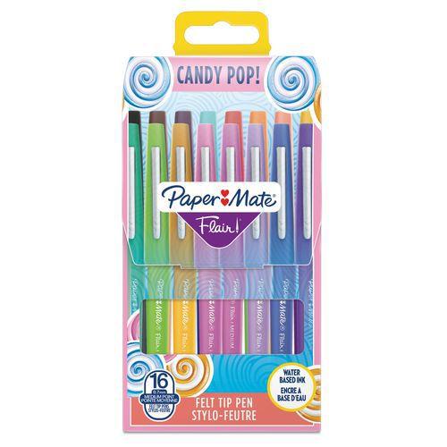 Pochette de 16 Paper Mate Flair Candy POP Feutres de Coloriage, pointe moyenne 0,7 mm couleurs assorties thumbnail image 1