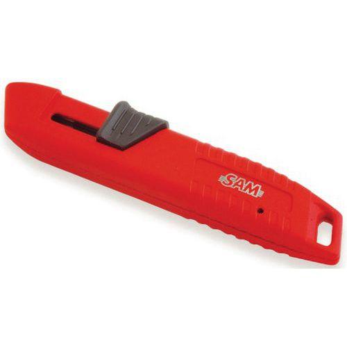 Couteau auto-retractable bimat. corps zamac lames trapezoid. thumbnail image 1