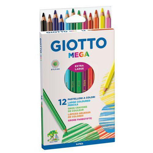 Illustration de : Etui 12 crayons de couleurs méga mine Ø 5,5 mm corps Ø 9 mm - Giotto