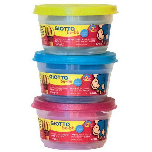Illustration de : Set 3 pots 100g pâte à jouer pailletée bébé - Giotto
