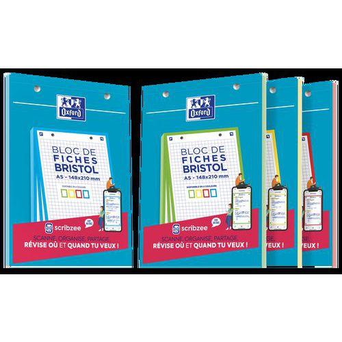 OXFORD Bloc de Fiches Bristol 2.0 A5 Petits Carreaux 5mm 30 Fiches Collées Bords Colorés Assortis thumbnail image 1