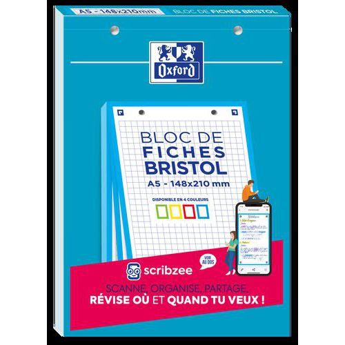 Illustration de : Bloc 30 Fiches Bristol 2.0 A5 Petits Carreaux 5mm - Oxford