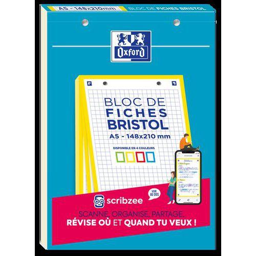 OXFORD Bloc de Fiches Bristol 2.0 A5 Petits Carreaux 5mm 30 Fiches Collées Bords Jaunes thumbnail image 1