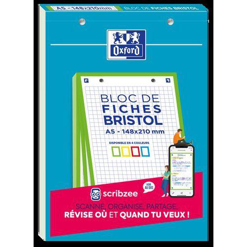 OXFORD Bloc de Fiches Bristol 2.0 A5 Petits Carreaux 5mm 30 Fiches Collées Bords Verts thumbnail image 1