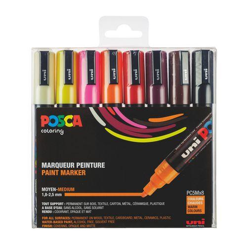 Set 8 markers pointe moyenne couleurs chaudes - Posca fullname image