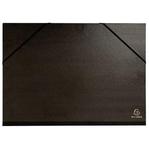 Illustration de : Carton à dessin kraft noir vernis avec élastiques et 3 rabats