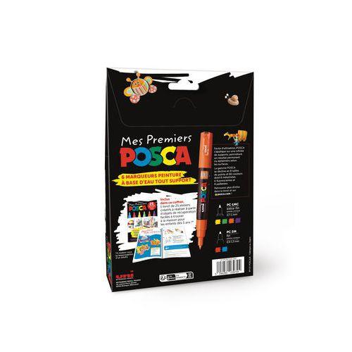 Illustration de : Coffret 6 markers pointe fine 1 mm - Posca