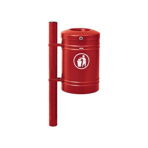 Poubelle Guyenne sur poteau pommeau inox brossé 40 L seau - rouge 3004 thumbnail image 1