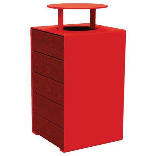 Poubelle Kub 120 L acier/bois avec couvercle - rouge 3020/acajou thumbnail image 1