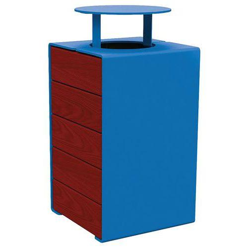 Poubelle Kub 120 L acier/bois avec couvercle - bleu 5010/acajou thumbnail image 1