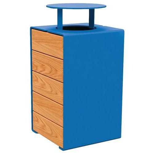 Poubelle Kub 120 L acier/bois avec couvercle - bleu 5010/chêne clair thumbnail image 1