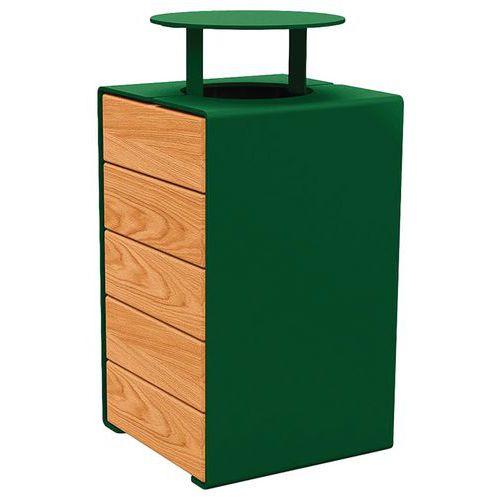 Poubelle Kub 120 L acier/bois avec couvercle - vert 6005/chêne clair thumbnail image 1