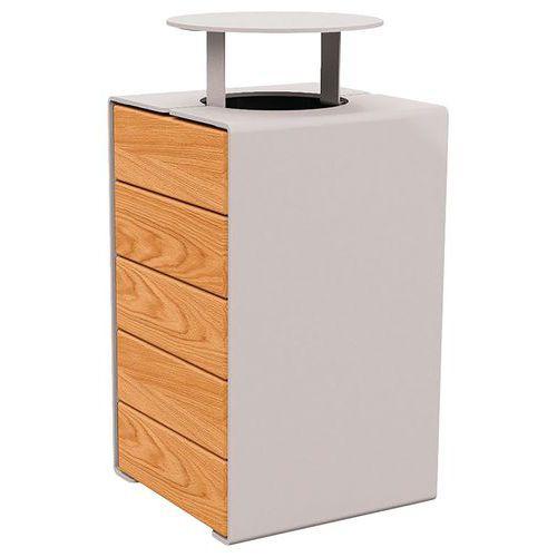 Poubelle Kub 120 L acier/bois avec couvercle - gris 7044/chêne clair thumbnail image 1