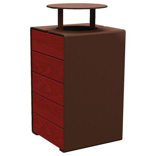 Poubelle Kub 120 L acier/bois avec couvercle - marron 8017/acajou thumbnail image 1