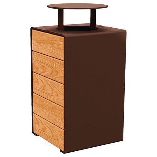 Poubelle Kub 120 L acier/bois avec couvercle - marron 8017/chêne clair thumbnail image 1