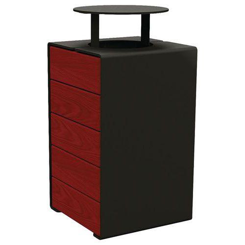 Poubelle Kub 120 L acier/bois avec couvercle - noir 9005/acajou thumbnail image 1
