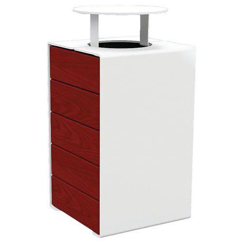 Poubelle Kub 120 L acier/bois avec couvercle - blanc 9010/acajou thumbnail image 1