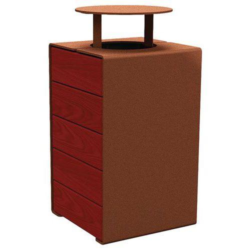 Poubelle Kub 120 L acier/bois avec couvercle - aspect corten/acajou thumbnail image 1