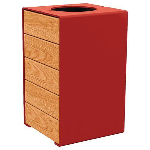 Poubelle Kub 120 L acier/bois - rouge foncé 3004/chêne clair thumbnail image 1