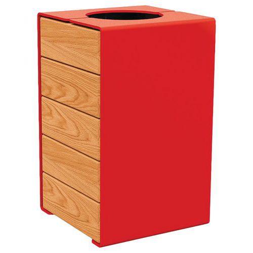 Poubelle Kub 120 L acier/bois - rouge 3020/chêne clair thumbnail image 1