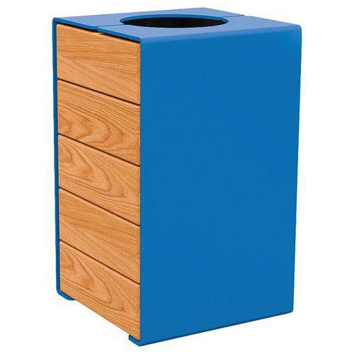 Poubelle Kub 120 L acier/bois - bleu 5010/chêne clair thumbnail image 1