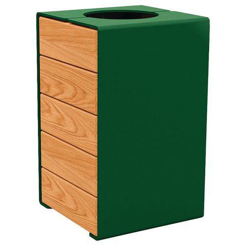 Illustration de : Poubelle Kub 120 L acier/bois - Procity